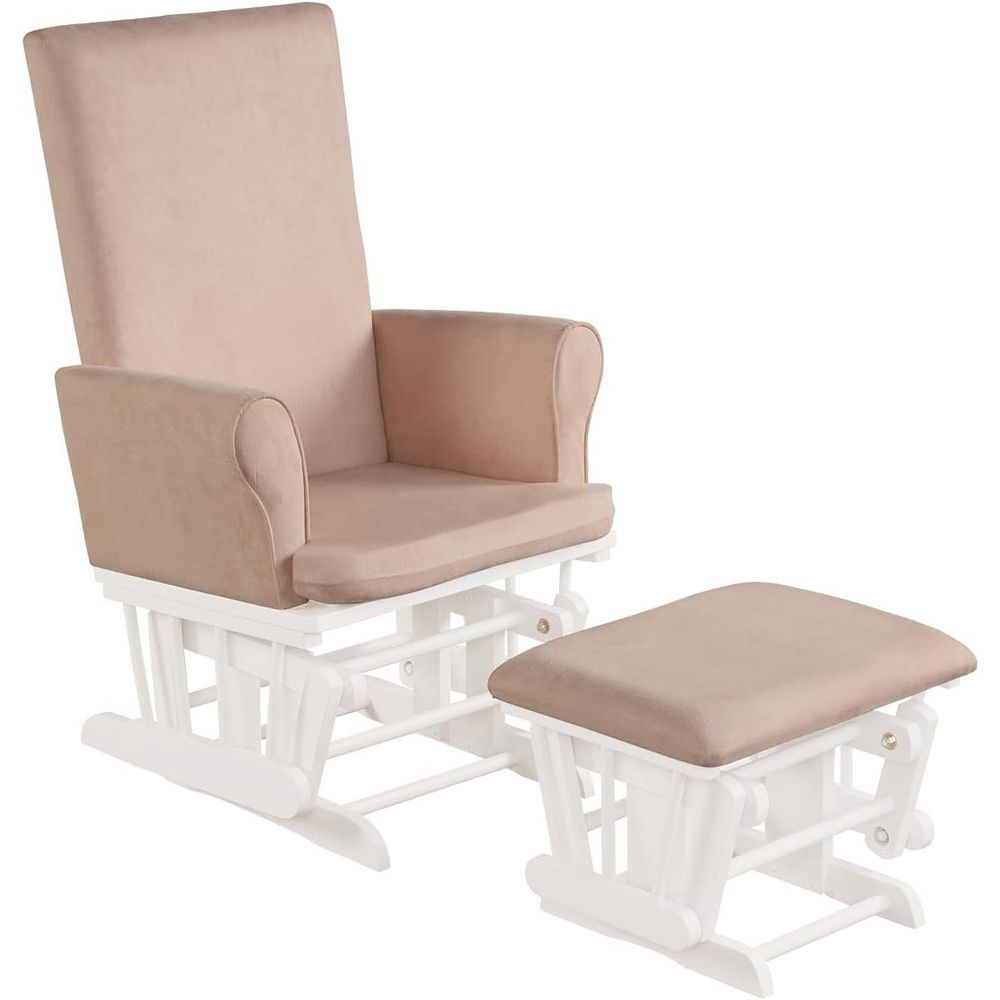 Baby Nursery Glider - ชุดเก้าอี้โยกเด็กและเบาะรองนั่ง, เก้าอี้โยกเด็กทำจากไม้สำหรับห้องเด็กอ่อน หรือใช้สำหรับการพักผ่อน, ให้นม, อ่านหนังสือ, เก้าอี้โยกหุ้มเบาะและเก้าอี้พักเท้า