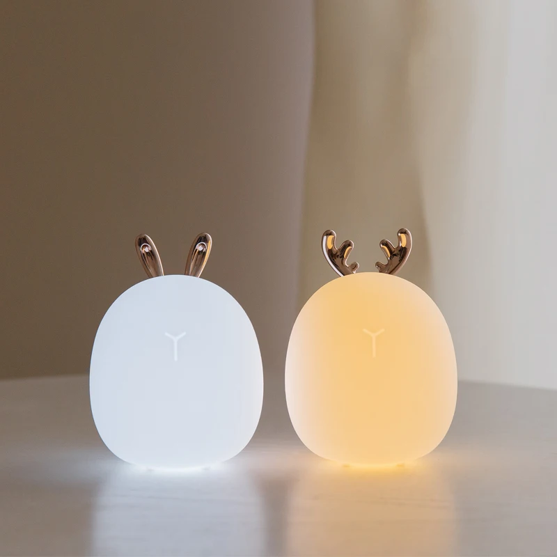 Baby Nursery Night Light - โคมไฟ LED กล่องรูปกระต่ายกวางแบบสัมผัสซิลิโคนไฟกลางคืนแบบชาร์จไฟได้โคมไฟสร้างบรรยากาศสำหรับเทศกาลคริสต์มาสไฟเด็กเล็กสำหรับเด็ก