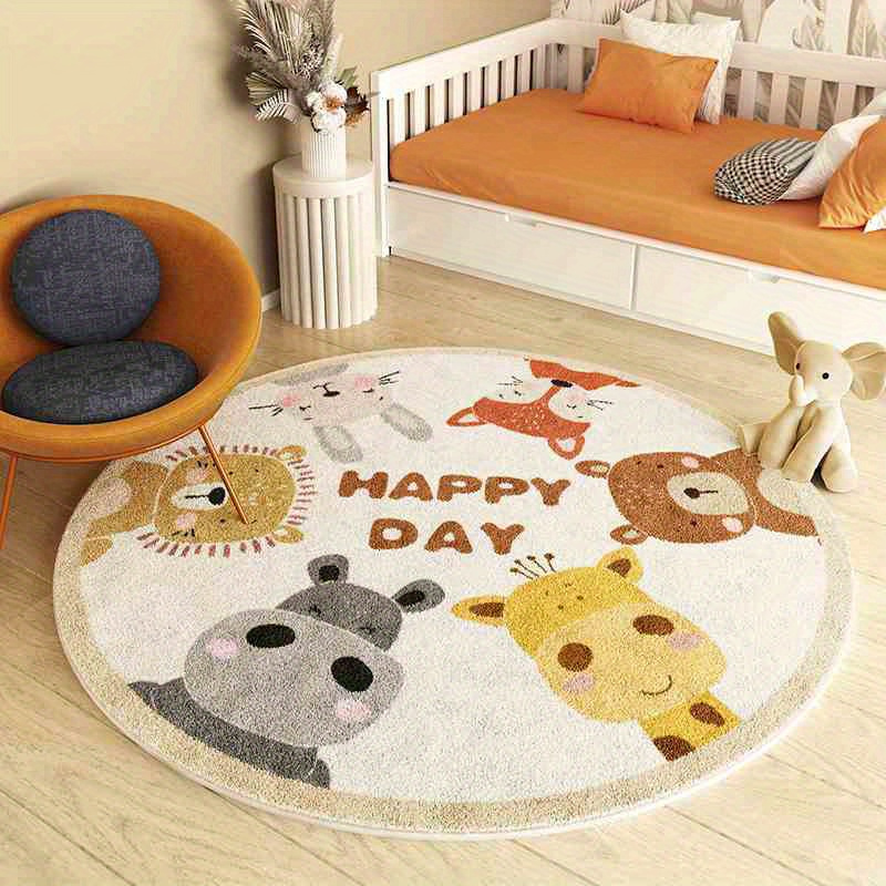 Baby Nursery Carpet - พรมปูพื้นทรงกลมลายการ์ตูนสัตว์น่ารัก ทำจากโพลีเอสเตอร์ เหมาะสำหรับเด็ก ตกแต่งห้องเด็ก ของขวัญน่ารักสำหรับห้องเด็ก