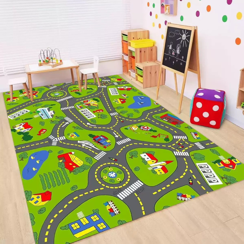 Baby Nursery Carpet - พรมลายการ์ตูนรถยนต์สำหรับเด็ก พรมปูพื้นสำหรับเด็กชายและเด็กหญิง ลายชีวิตในเมือง พรมเสริมพัฒนาการสำหรับเด็ก พรมห้องเด็ก ห้องนอน