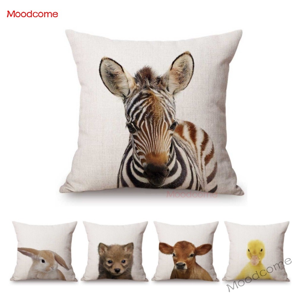 Baby Nursery Pillow - เด็กน่ารักการตั้งค่าเนอสเซอรี่ Art Baby Woodland สัตว์กระต่าย ZEBRA
