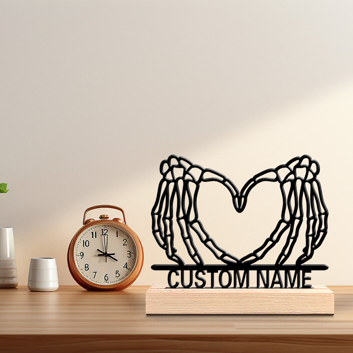 Baby Nursery Gifts - งานศิลปะตั้งโต๊ะรูปมือทำท่ารูปหัวใจน่ารัก 1 ชิ้น พร้อมฐานไม้ ดีไซน์ตามธรรมชาติ เหมาะสำหรับเป็นของขวัญในช่วงฤดูใบไม้ผลิ