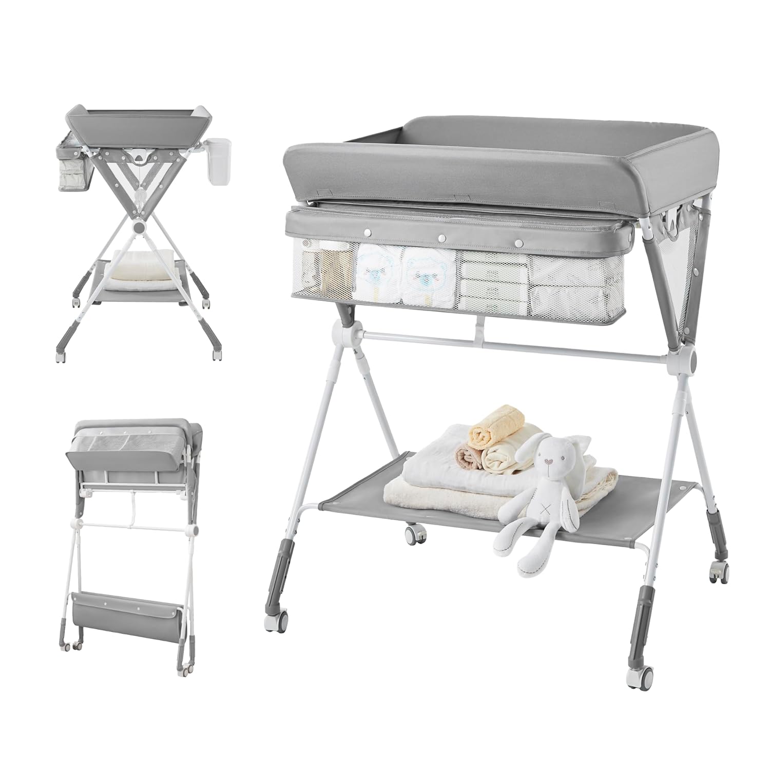 Baby Nursery Table - โต๊ะเปลี่ยนผ้าอ้อมเด็กแบบพกพา KUB, โต๊ะเปลี่ยนผ้าอ้อมแบบพับได้พร้อมล้อสำหรับห้องเด็กอ่อน, โต๊ะเปลี่ยนผ้าอ้อมเด็กวัยหัดเดินพร้อมปรับระดับได้