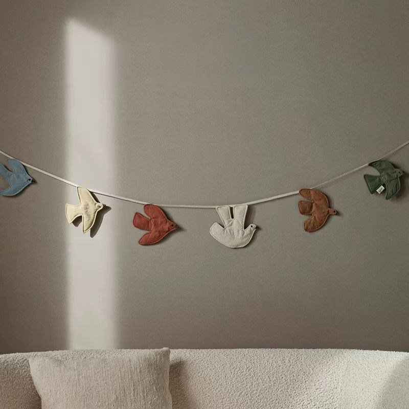 Baby Nursery Bunting - ของตกแต่งแขวนผนังสไตล์นอร์ดิก รูปนกน่ารัก ทำจากผ้า เหมาะสำหรับห้องเด็ก ห้องเด็กอ่อน ของตกแต่งแขวนผนัง