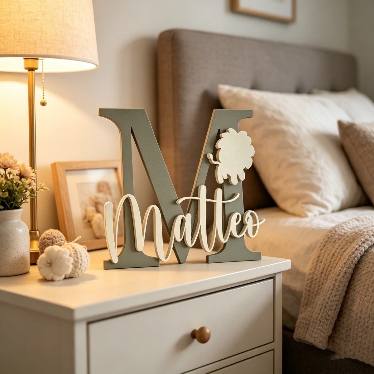 Baby Nursery Gifts - ป้ายชื่อไม้สลักชื่อและอักษรย่อแบบกำหนดเอง 1 ชิ้น, ของตกแต่งผนังห้องเด็ก ห้องนอน ห้องรับแขก,