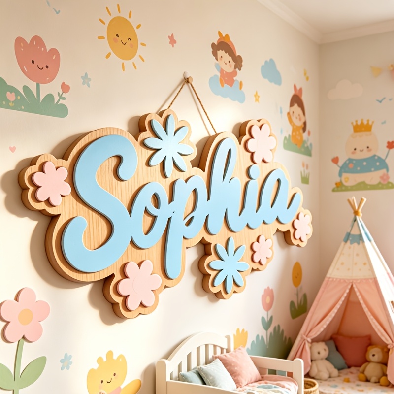 Baby Nursery Gifts - ป้ายห้องพักธีมดอกไม้แบบส่วนตัว, ป้ายประตูดอกไม้สีพาสเทลปรับแต่งได้, ของตกแต่งห้องนอนเด็ก, ของขวัญแขวนแสนหวาน