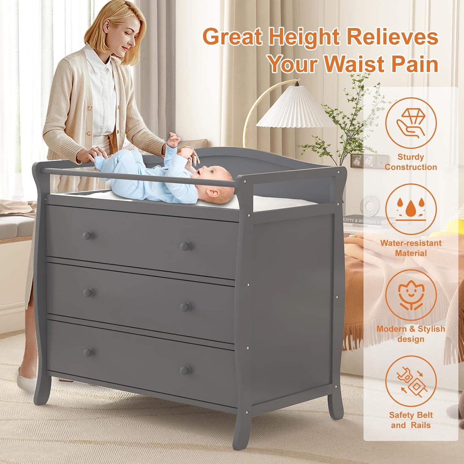 โต๊ะเปลี่ยนผ้าอ้อมเด็ก 3 ลิ้นช - Baby Nursery Table บทวิจารณ์และราคา