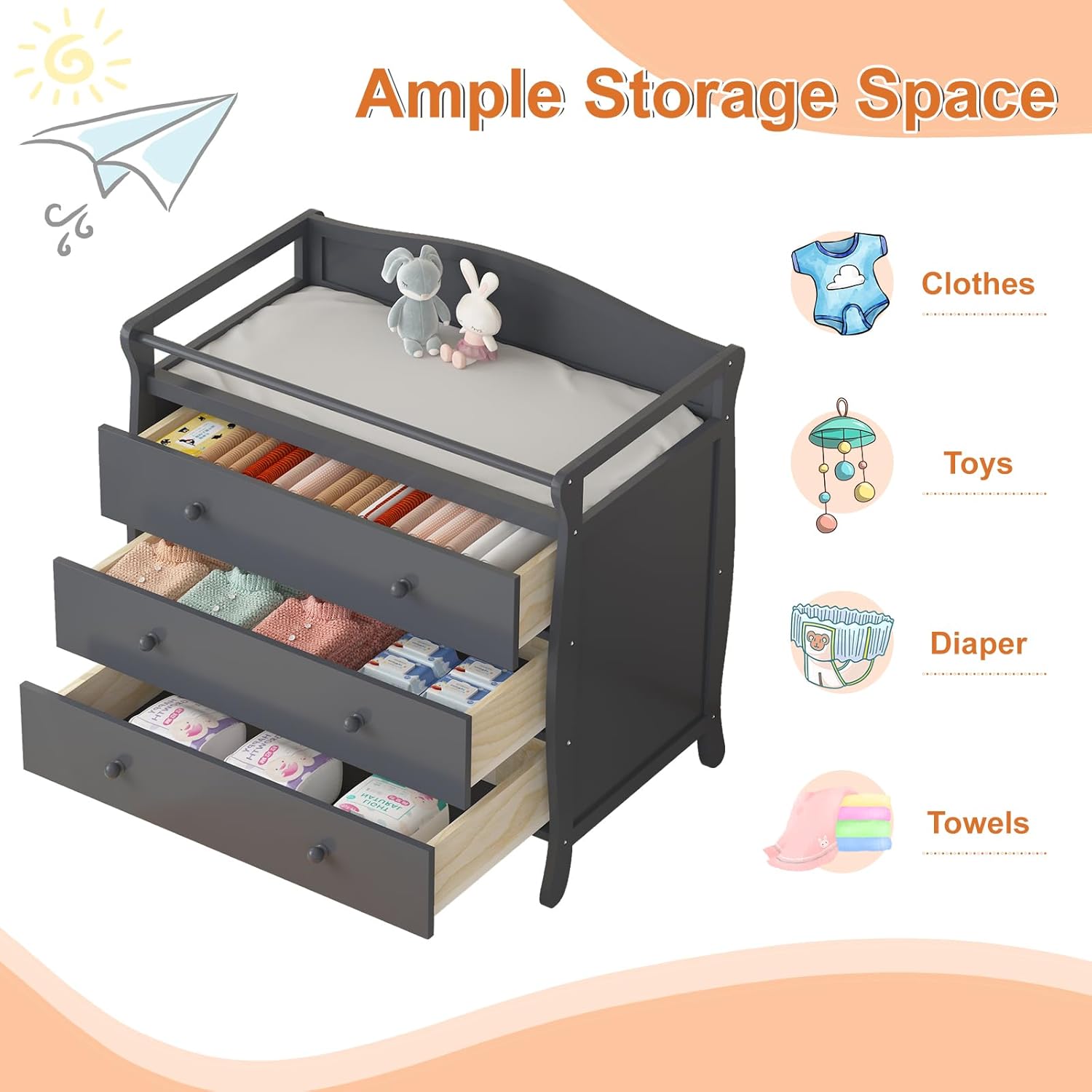 โต๊ะเปลี่ยนผ้าอ้อมเด็ก 3 ลิ้นช - Baby Nursery Table บทวิจารณ์และราคา
