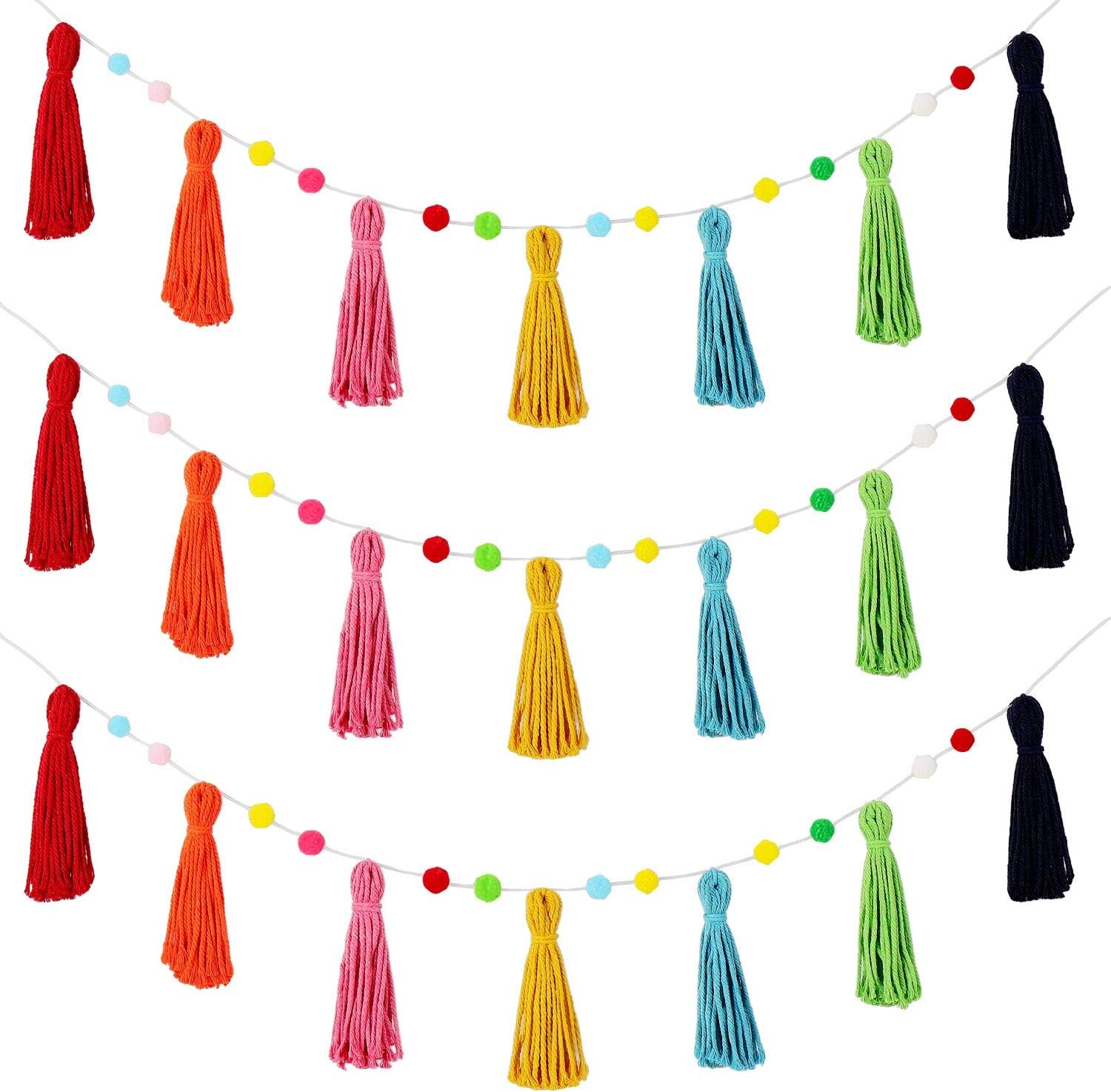 3 ชิ้นสีสันสดใส Boho พู่ Garla - Baby Nursery Garland บทวิจารณ์และราคา