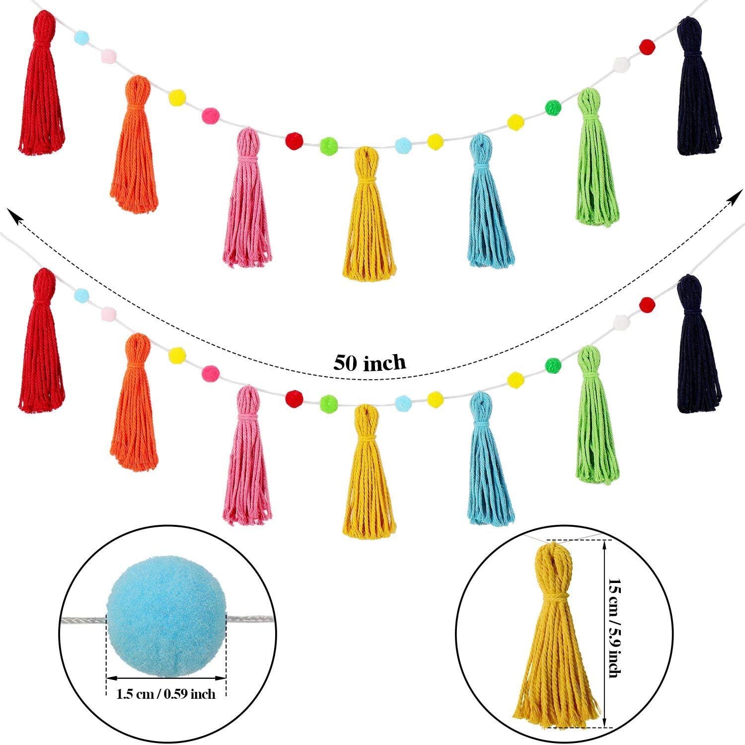 3 ชิ้นสีสันสดใส Boho พู่ Garla - Baby Nursery Garland บทวิจารณ์และราคา