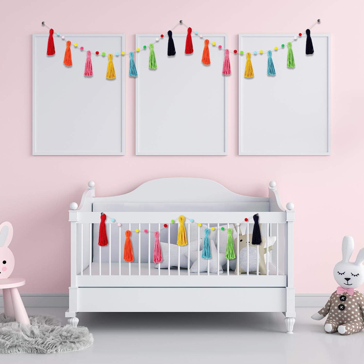3 ชิ้นสีสันสดใส Boho พู่ Garla - Baby Nursery Garland บทวิจารณ์และราคา